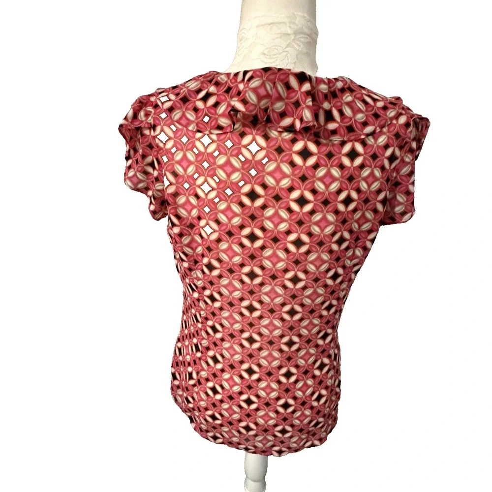Banana Republic Fuchsia Pink Blouse~M~ Ruffle Collar Fitted Puff Slvs Feminine